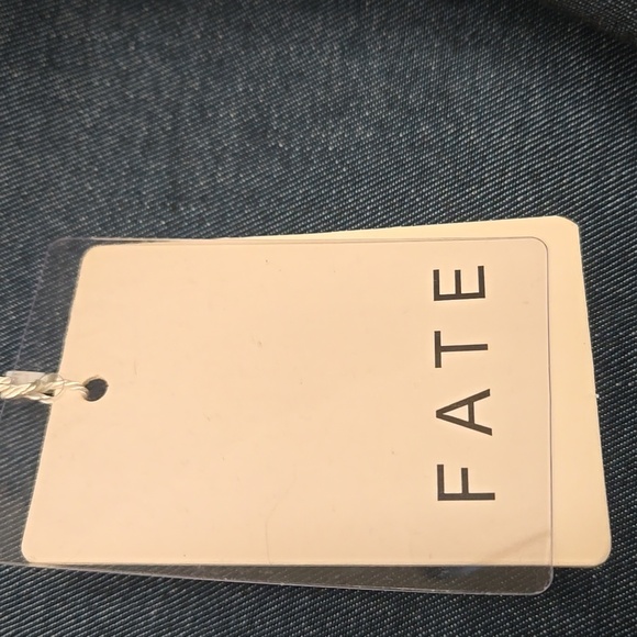 Denim Mini Dress with Puff Sleeves Zip Down With Belt by Fate - Small - Picture 8 of 9